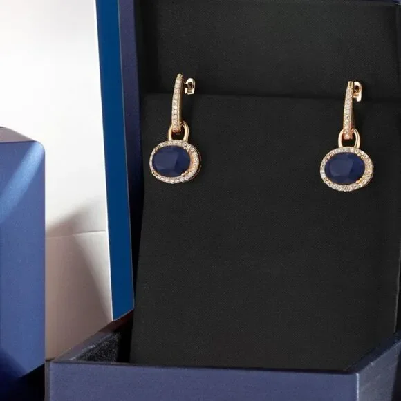 18K Yellow Gold 925 with 5.84 Cttw Navy Blue Sapphire Oval French Lock Earrings